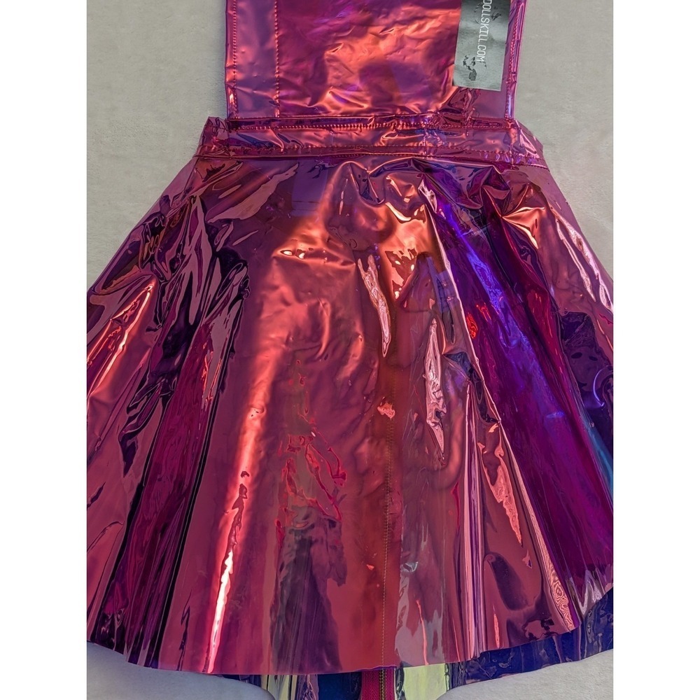 Dolls Kill Club Exx Holographic Overall Dress Womens S Pink Rave Party Cyberpunk - Picture 4 of 9